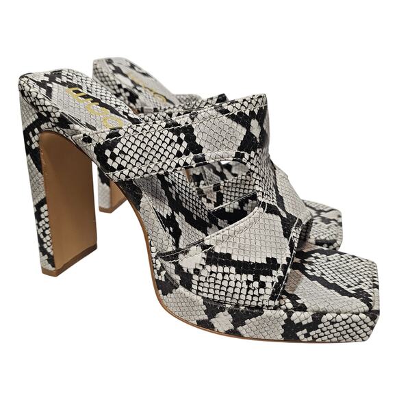 Ego Snakeskin Print Black and white Sandal Square Toe High Heel Size 9 US - Picture 5 of 8